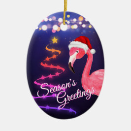 Ornamento De Cerâmica Pink Flamingo Beach Personalizado Natal
