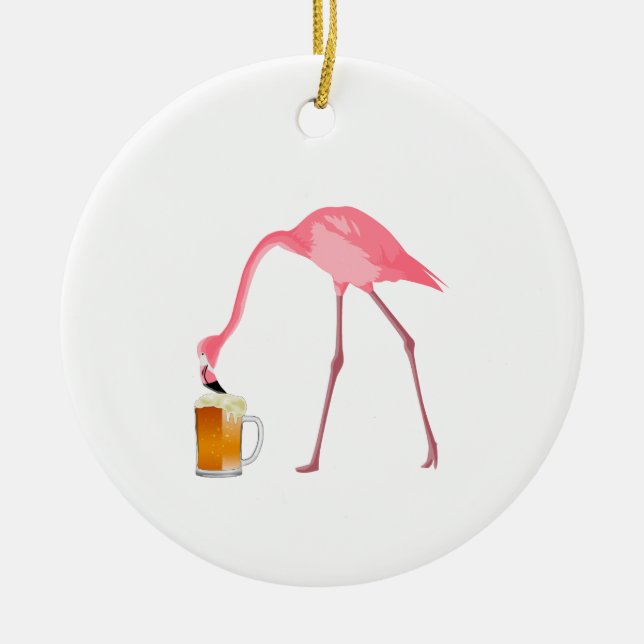 Ornamento De Cerâmica Pink Flamingo Beer Lover (Frente)