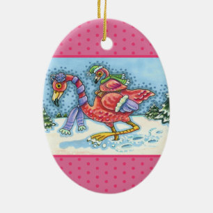 ORNAMENTO DE CERÂMICA PINK FLAMINGOS CHEFIANDO SUL PARA INVERNO, NATAL