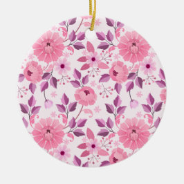 Ornamento De Cerâmica Pink Floral Pattern with Elegant Blossoms