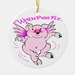 Ornamento De Cerâmica Pink Flying Pig When Pigs Fly