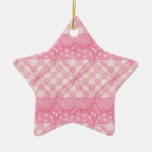 Ornamento De Cerâmica PINK HEART QUILT Cerâmica Ornament