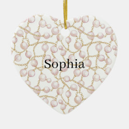 Ornamento De Cerâmica Pink Pearls Gold Chain