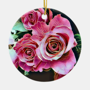 ORNAMENTO DE CERÂMICA PINK ROSES FLORES