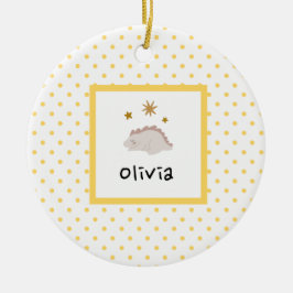 Ornamento De Cerâmica Pink Sleepy Baby Dino | Bolinhas amarela Moderna
