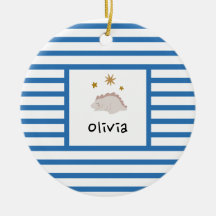 Pink Sleepy Baby Dino | Marinho Blue Stripe Modern