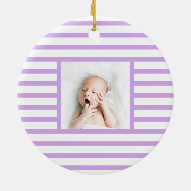 Ornamento De Cerâmica Pink Sleepy Baby Dino | Stripe Roxo Moderno (Traseira)