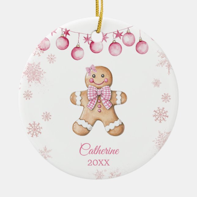 Ornamento De Cerâmica Pink Snowflake Girl Cookies Birthday  (Frente)
