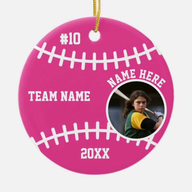 Ornamento De Cerâmica Pink Softball Girls Gifts Players Team For Her (Frente)