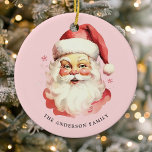 Ornamento De Cerâmica Pink Vintage Watercolor Papai Noel Natal<br><div class="desc">Celebrar a época festiva com nosso ornamento cerâmico de Natal Pink Vintage Watercolor Santa Claus! Este adorável ornamento apresenta um nostálgico design de Papai Noel contra um fundo sólido na moda, combinando encanto de vintagem com talento moderno. Perfeito por adicionar um toque festivo à sua árvore de Natal. Personalize este...</div>