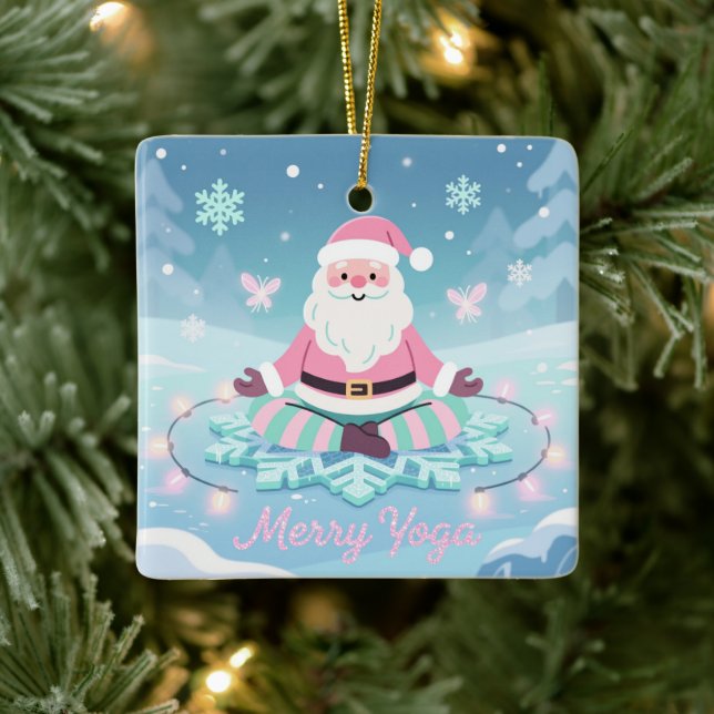 Ornamento De Cerâmica Pink Yoga Santa Meditation Christmas (Árvore)
