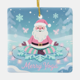 Ornamento De Cerâmica Pink Yoga Santa Meditation Christmas