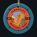 Ornamento De Cerâmica Pinnacle National Park Retro Compass Emblem<br><div class="desc">Pinnacle vetor trabalho de arte design. O parque é um parque nacional americano que protege uma área montanhosa localizada a leste do Vale de Salinas,  na Califórnia Central.</div>