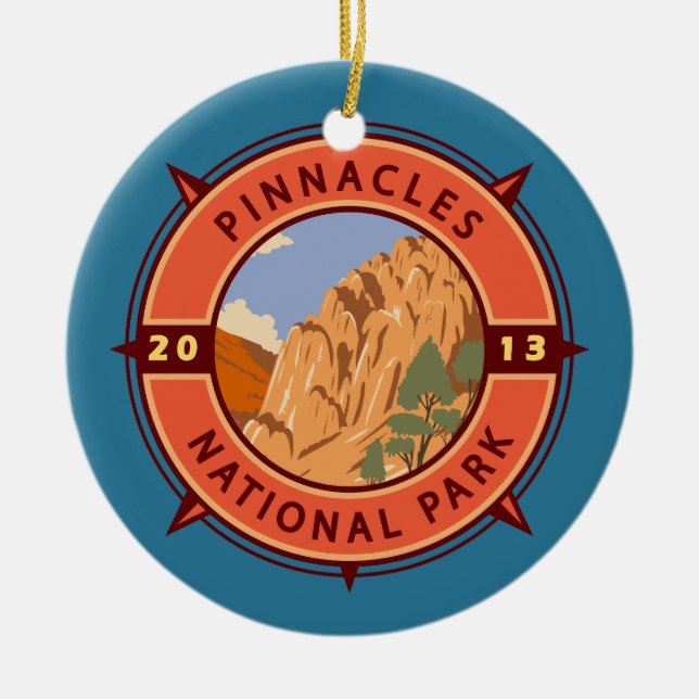 Ornamento De Cerâmica Pinnacle National Park Retro Compass Emblem (Frente)