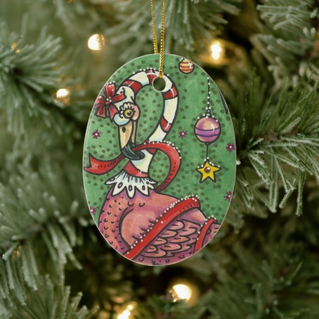 ORNAMENTO DE CERÂMICA PINTA DE CANA DE CANA DE VIDRO DE FLAMINGO - PÁSSA (Árvore)