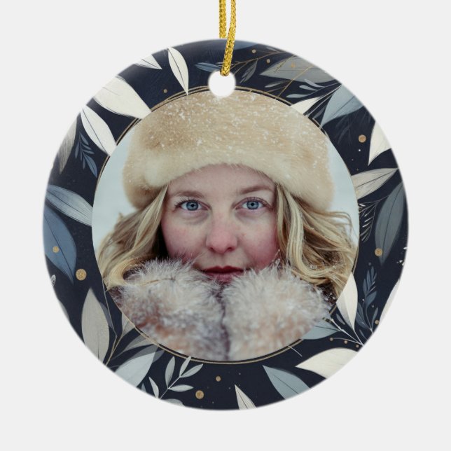 Ornamento De Cerâmica Pintado azul no Natal (Frente)