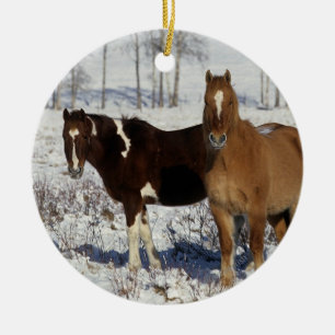 Ornamento De Cerâmica Pinte cavalos na neve