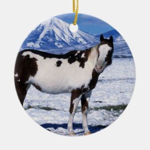 Ornamento De Cerâmica Pinte o cavalo que está na neve