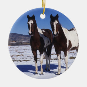 Ornamento De Cerâmica Pinte os cavalos que estão na neve