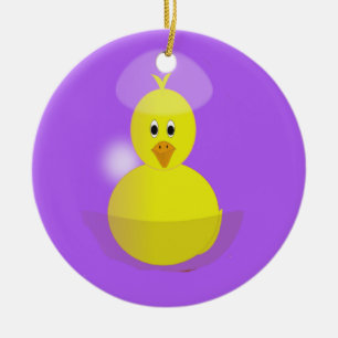 Ornamento De Cerâmica Pintinho amarelo em roxo