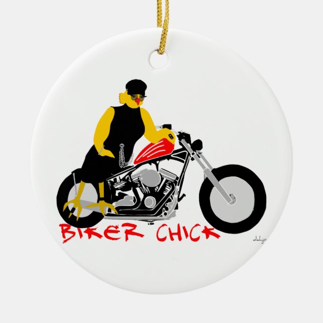 Ornamento De Cerâmica PINTINHO BIKER sentado em sua moto (Frente)