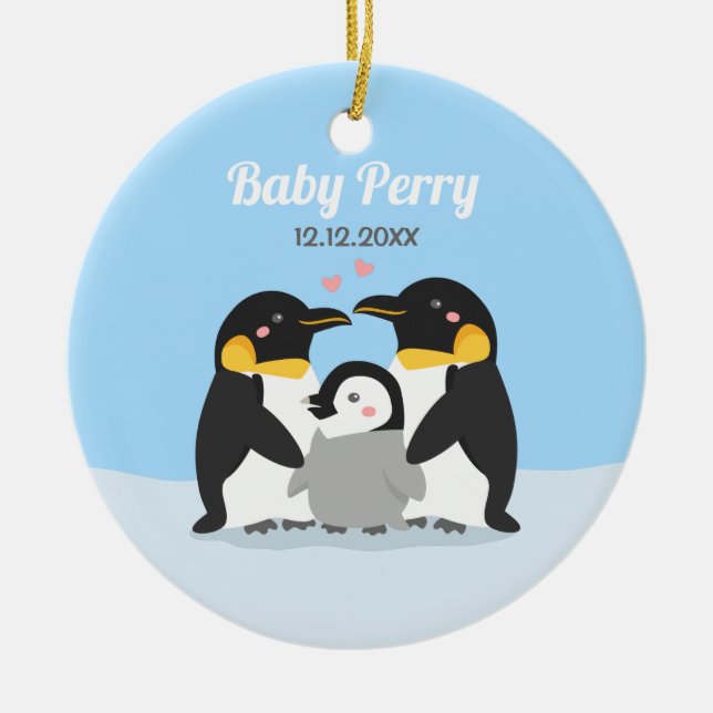 Ornamento De Cerâmica Pintinho pinguim bonito e família personalizados (Frente)