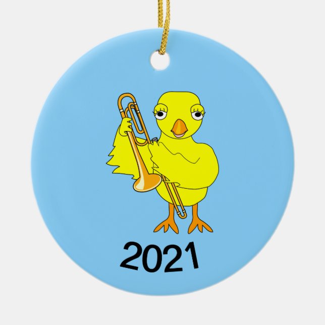 Ornamento De Cerâmica Pintinho Trombone (Frente)