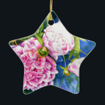 Ornamento De Cerâmica Pintor branco rosa | floral romântico<br><div class="desc">romântico elegante,  cor-de-rosa e branco gracioso - pintura aquosa de H Cooper</div>