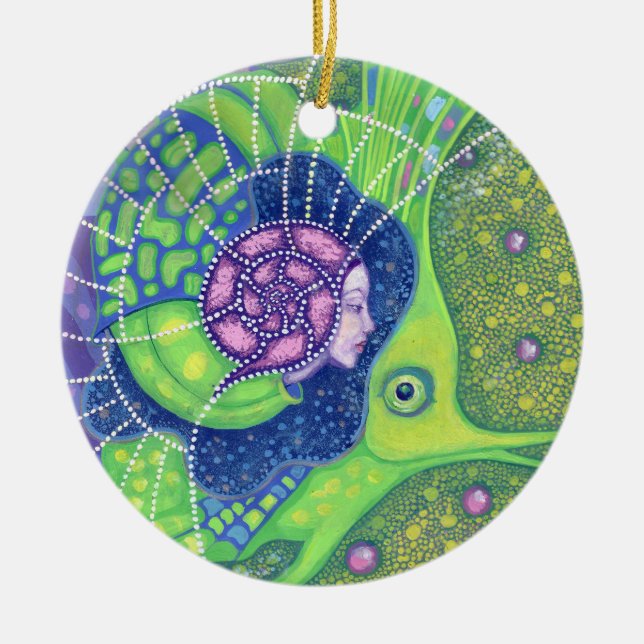 Ornamento De Cerâmica Pintor de Fantasia Surreal de Peixes Sereias Subma (Frente)