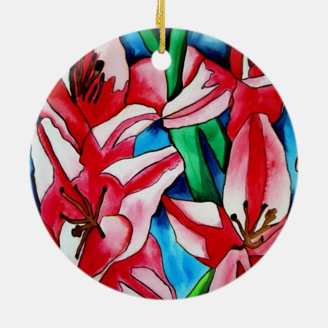 Ornamento De Cerâmica Pintor de lírio de dia rosa (Traseira)