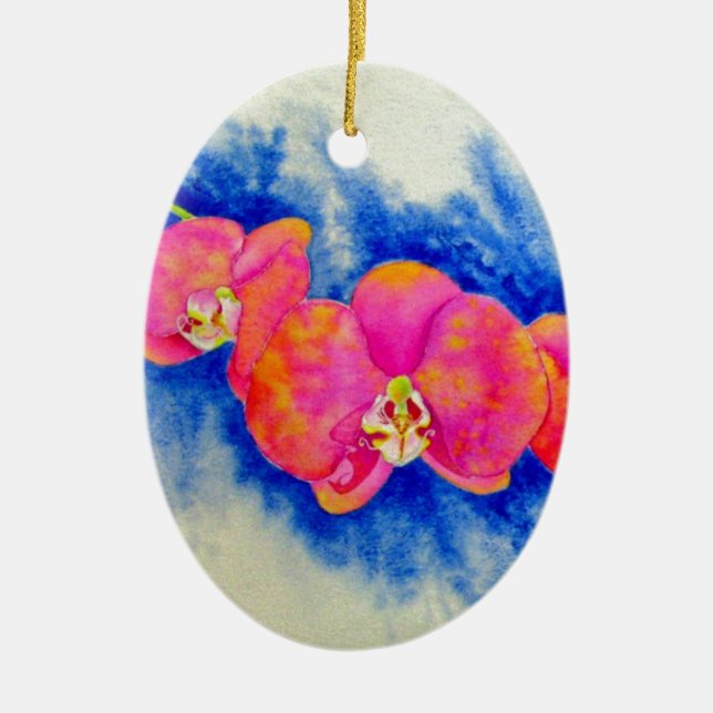 Ornamento De Cerâmica Pintor de orquídeas cor-de-rosa-laranja romântico (Frente)