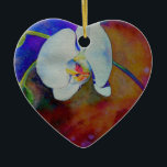 Ornamento De Cerâmica Pintor de orquídeas Elegante<br><div class="desc">Pintura aquosa romática elegante branca havaiana,  de H Cooper</div>