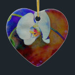 Ornamento De Cerâmica Pintor de orquídeas Elegante<br><div class="desc">Pintura aquosa romática elegante branca havaiana,  de H Cooper</div>