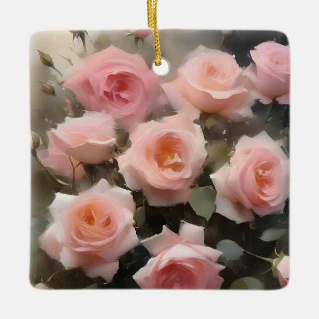 Ornamento De Cerâmica pintura a aquarela de rosas rosa bonito (Frente)