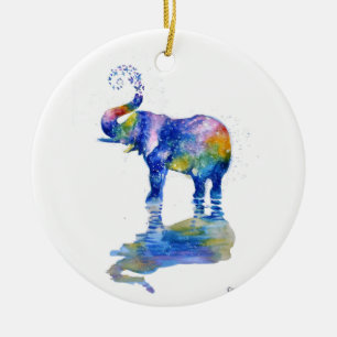Ornamento De Cerâmica Pintura aquosa de elefante feliz