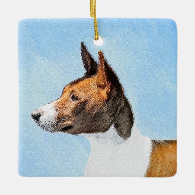Ornamento De Cerâmica Pintura Basenji - Arte Original Custa (Frente)