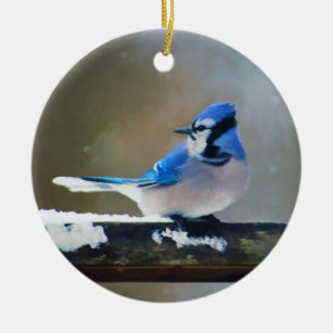 Ornamento De Cerâmica Pintura Blue Jay - Arte Original para Pássaros