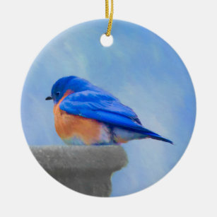 Ornamento De Cerâmica Pintura Bluebird - Arte Original para Pássaros