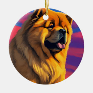 Ornamento De Cerâmica Pintura Chow Chow