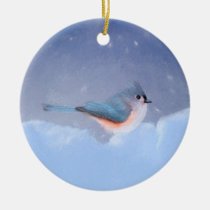Ornamento De Cerâmica Pintura com Titmouse Tufado - Arte Cachorra Origin