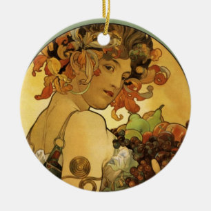 Ornamento De Cerâmica Pintura da fruta de Alphonse Mucha