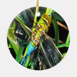 Ornamento De Cerâmica Pintura de Asas Azuis-Dragonfly