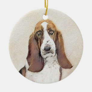 Ornamento De Cerâmica Pintura de Cachorro Basset - Arte de Cachorro Orig