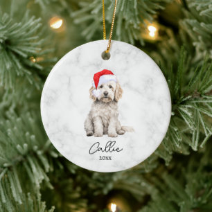Ornamento De Cerâmica Pintura de Cachorro em Aquarela Creme Parti Golden