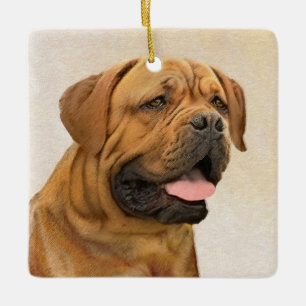 Ornamento De Cerâmica Pintura de Cão de Bordéus - Arte de Cão Origina