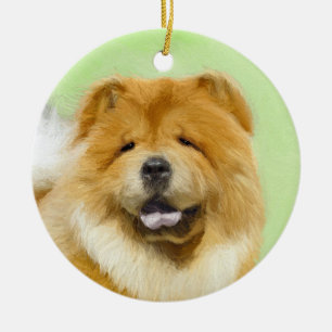 Ornamento De Cerâmica Pintura De Chow Chow - Arte De Cão Original Bonit