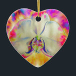 Ornamento De Cerâmica Pintura de cor d'água com orquídea abstrato românt<br><div class="desc">pintura aquosa,  no estilo abstrato tropical romântico,  de uma orquídea branca com fundo surreal rosa e laranja.</div>