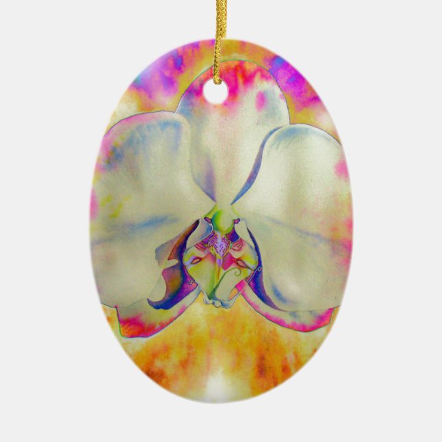 Ornamento De Cerâmica Pintura de cor d'água com orquídea abstrato românt (Frente)