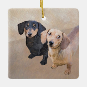 Ornamento De Cerâmica Pintura de Dachshund (Smooth) - Arte de Cão Origi