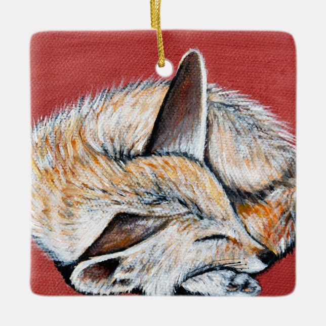 Ornamento De Cerâmica Pintura de Fennec Fox com Sono (Frente)